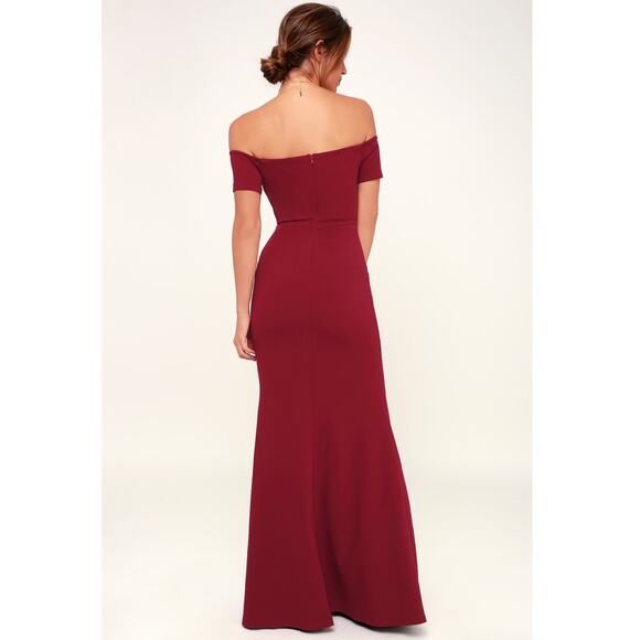 Lulus Lynne Burgundy Off-the-Shoulder Maxi Dress Floor Length Formal Gown Small - Picture 4 of 13